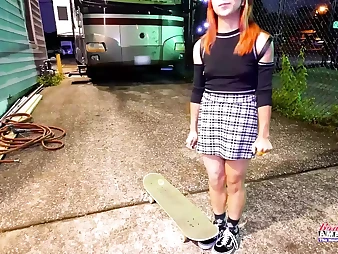 Supah hot Skater Girl Keyton gets her fuckholes crammed with a pecker and jizz